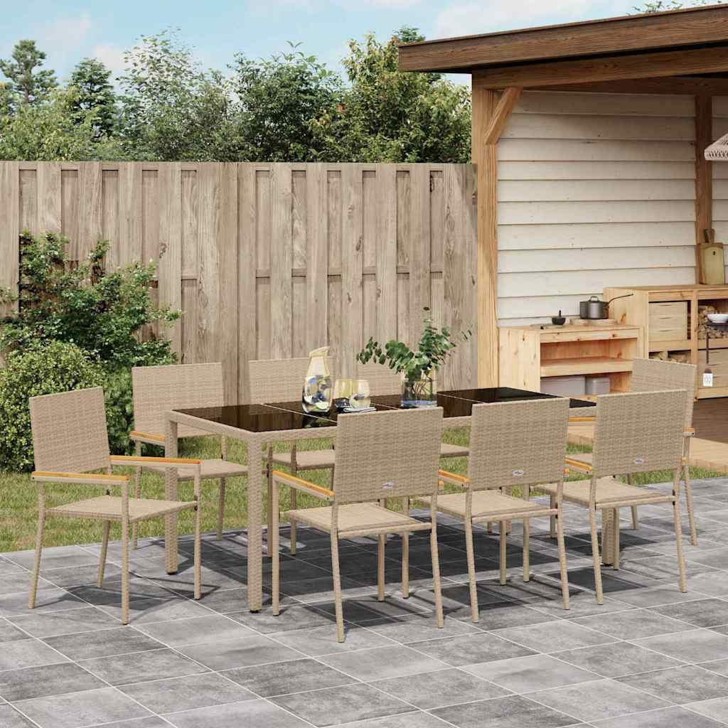 Garden Dining Set 9 pcs Beige Poly Rattan