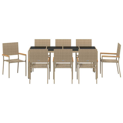 Garden Dining Set 9 pcs Beige Poly Rattan