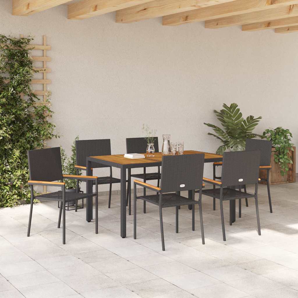 Garden Dining Set 7 pcs Black Poly Rattan