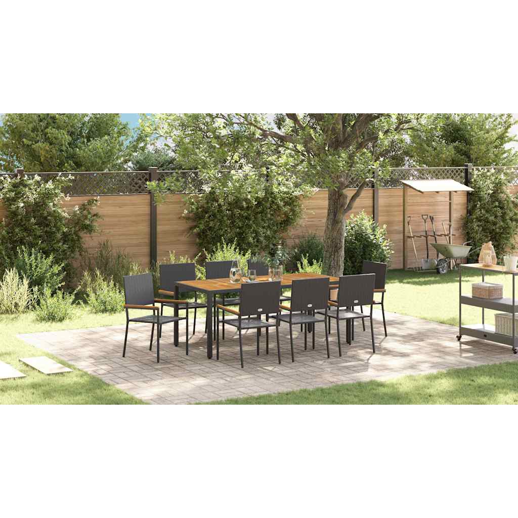 Garden Dining Set 9 pcs Black Poly Rattan
