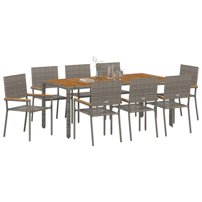 Garden Dining Set 9 pcs Grey Poly Rattan