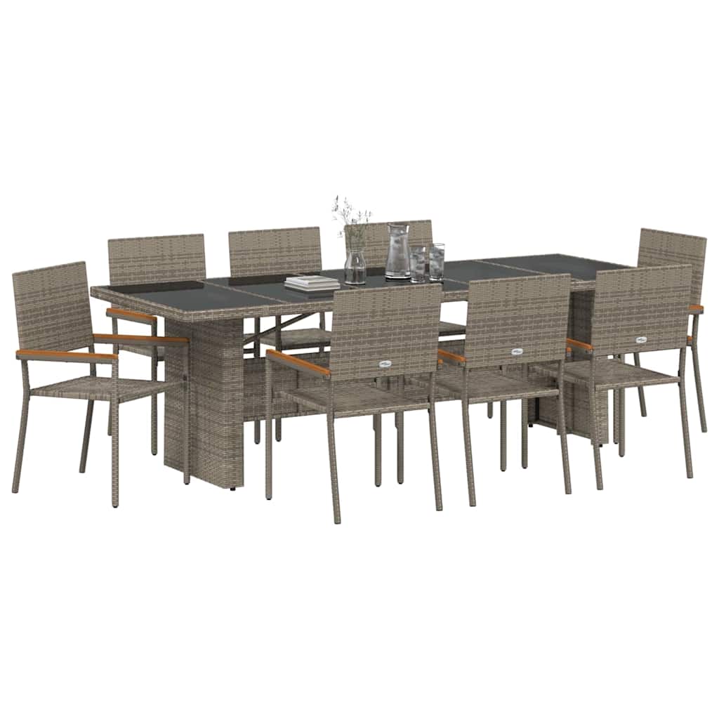 Garden Dining Set 9 pcs Grey Poly Rattan