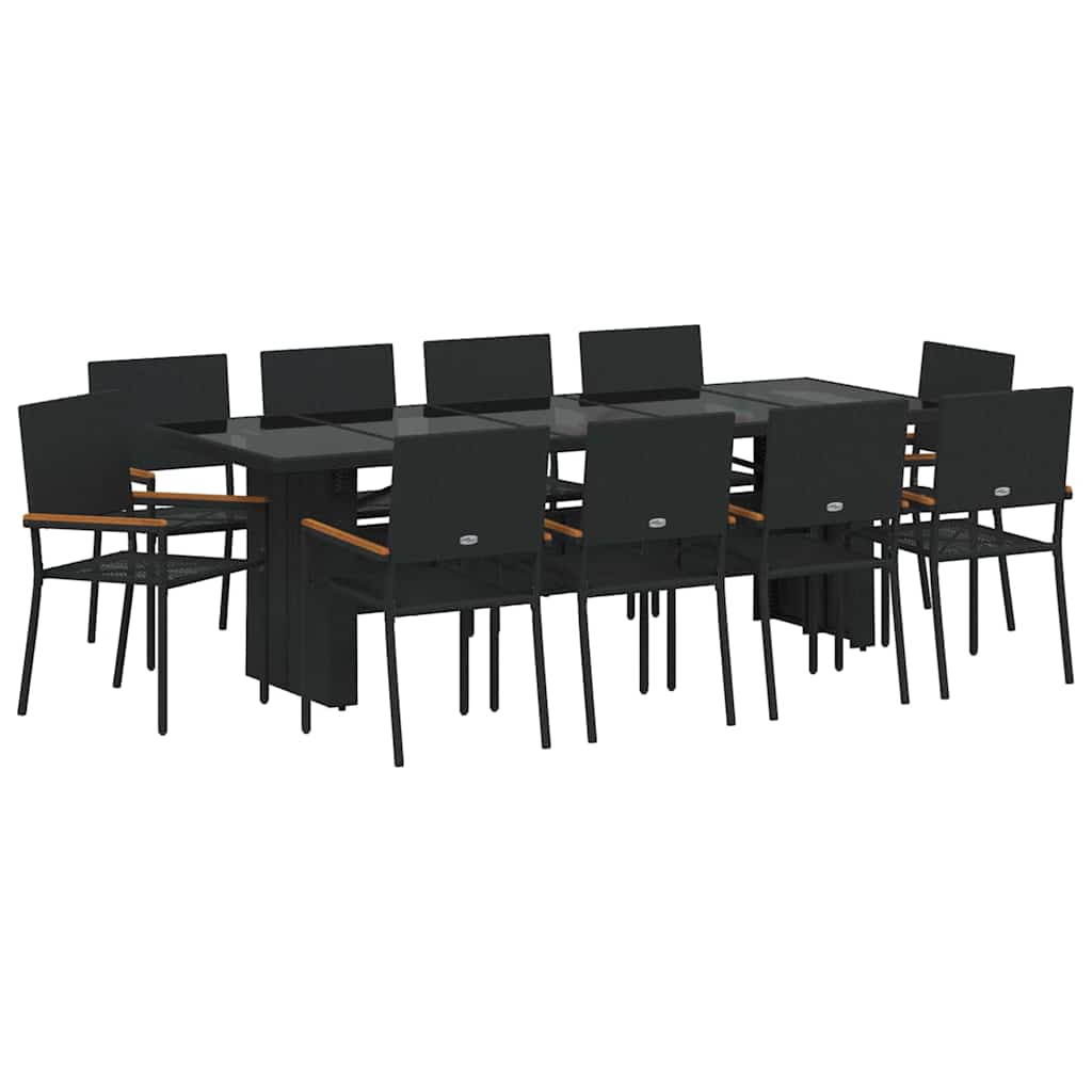 Garden Dining Set 11 pcs Black Poly Rattan