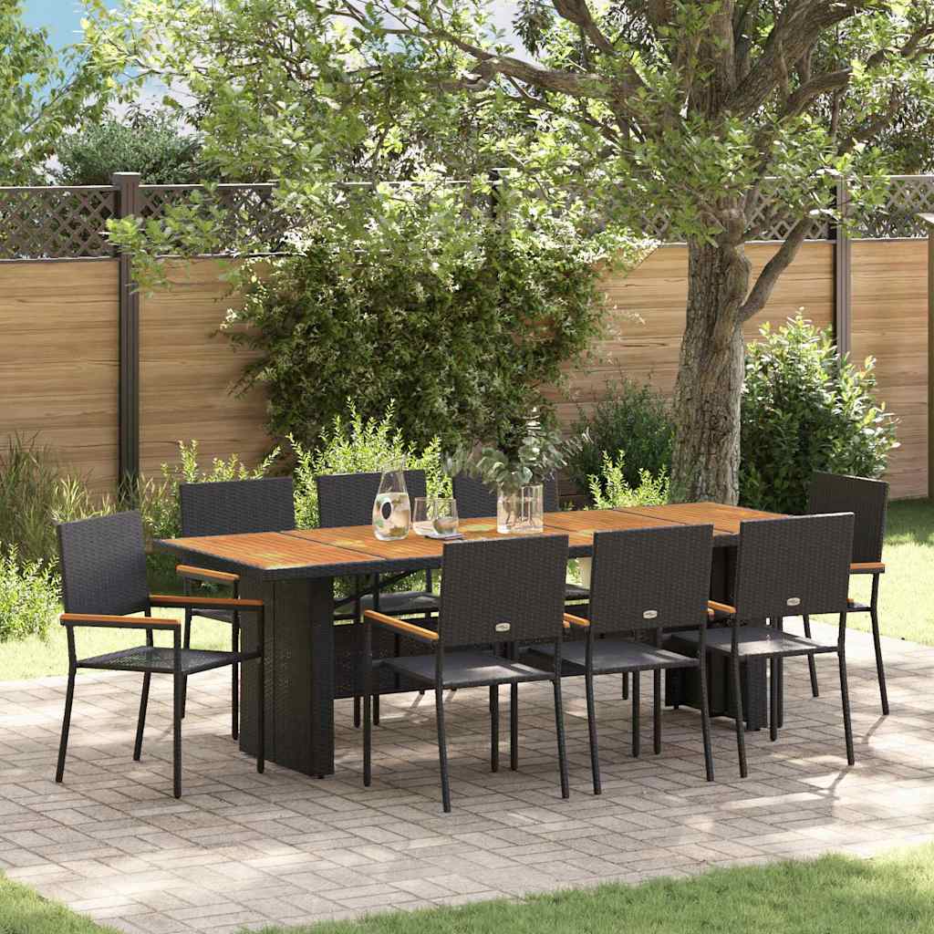 Garden Dining Set 9 pcs Black Poly Rattan