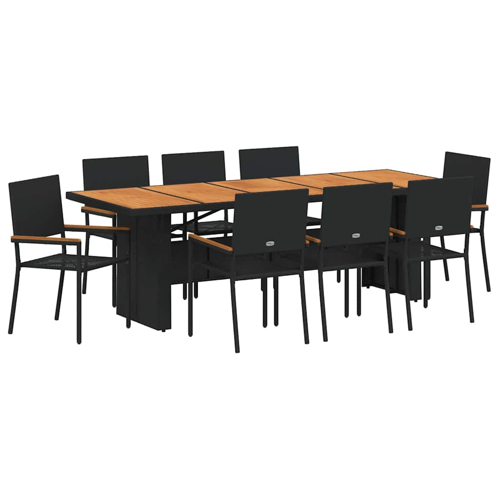 Garden Dining Set 9 pcs Black Poly Rattan