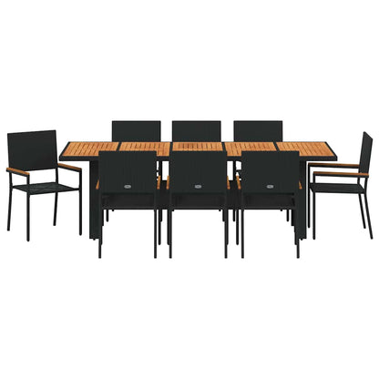 Garden Dining Set 9 pcs Black Poly Rattan