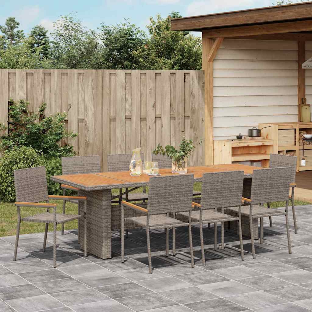 Garden Dining Set 9 pcs Grey Poly Rattan