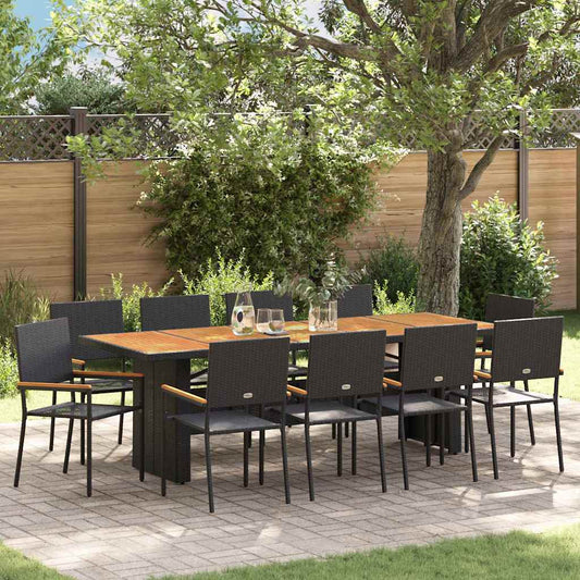 Garden Dining Set 11 pcs Black Poly Rattan