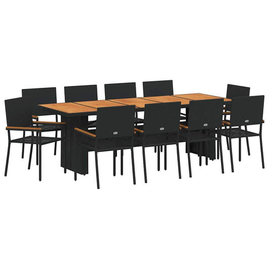 Garden Dining Set 11 pcs Black Poly Rattan