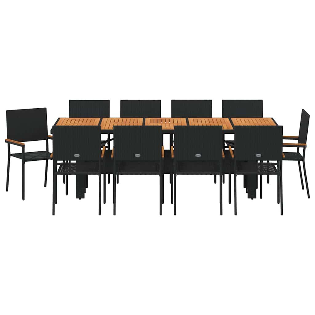 Garden Dining Set 11 pcs Black Poly Rattan