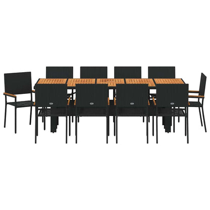 Garden Dining Set 11 pcs Black Poly Rattan