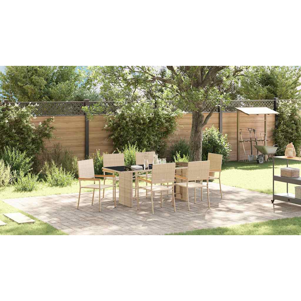 Garden Dining Set 7 pcs Beige Poly Rattan