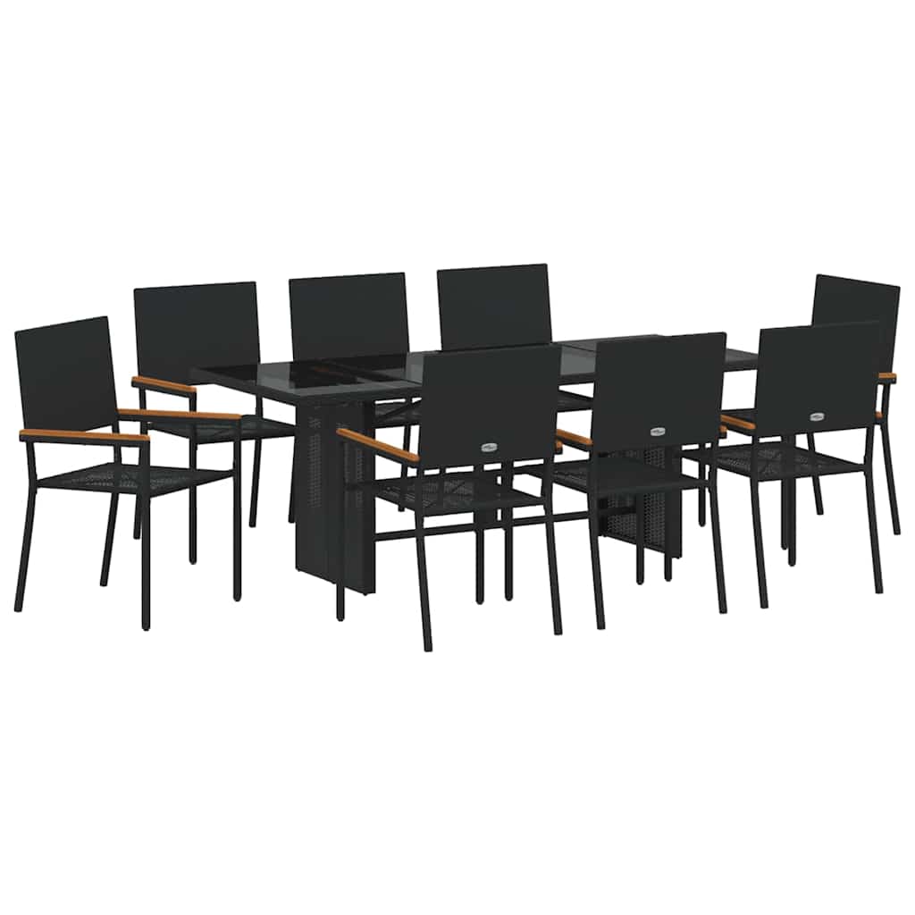 Garden Dining Set 9 pcs Black Poly Rattan