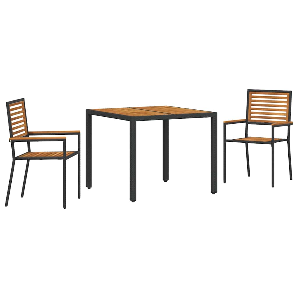 Garden Dining Set 3 pcs Black and Brown Poly Rattan