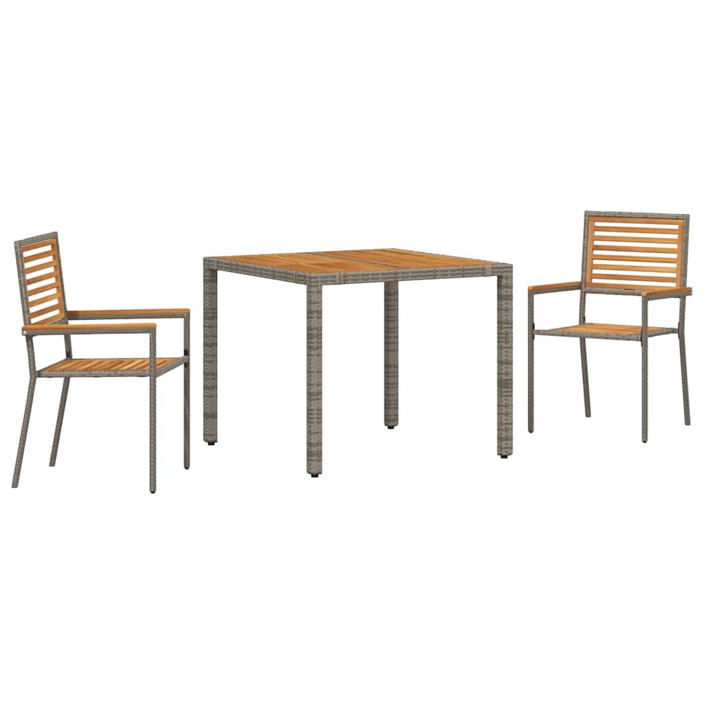 Garden Dining Set 3 pcs Grey and Brown Poly Rattan