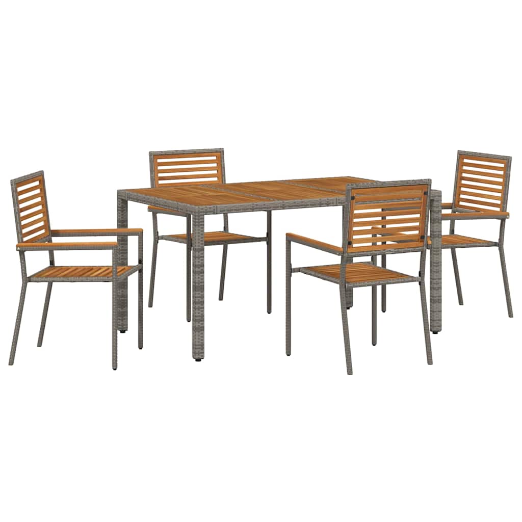 Garden Dining Set 5 pcs Grey and Brown Poly Rattan