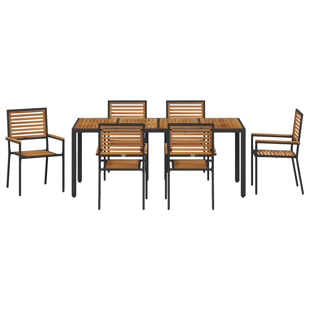 Garden Dining Set 7 pcs Black and Brown Poly Rattan