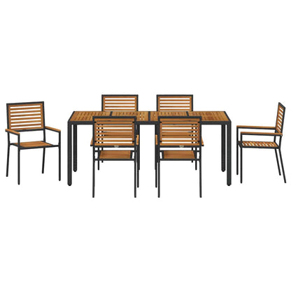 Garden Dining Set 7 pcs Black and Brown Poly Rattan