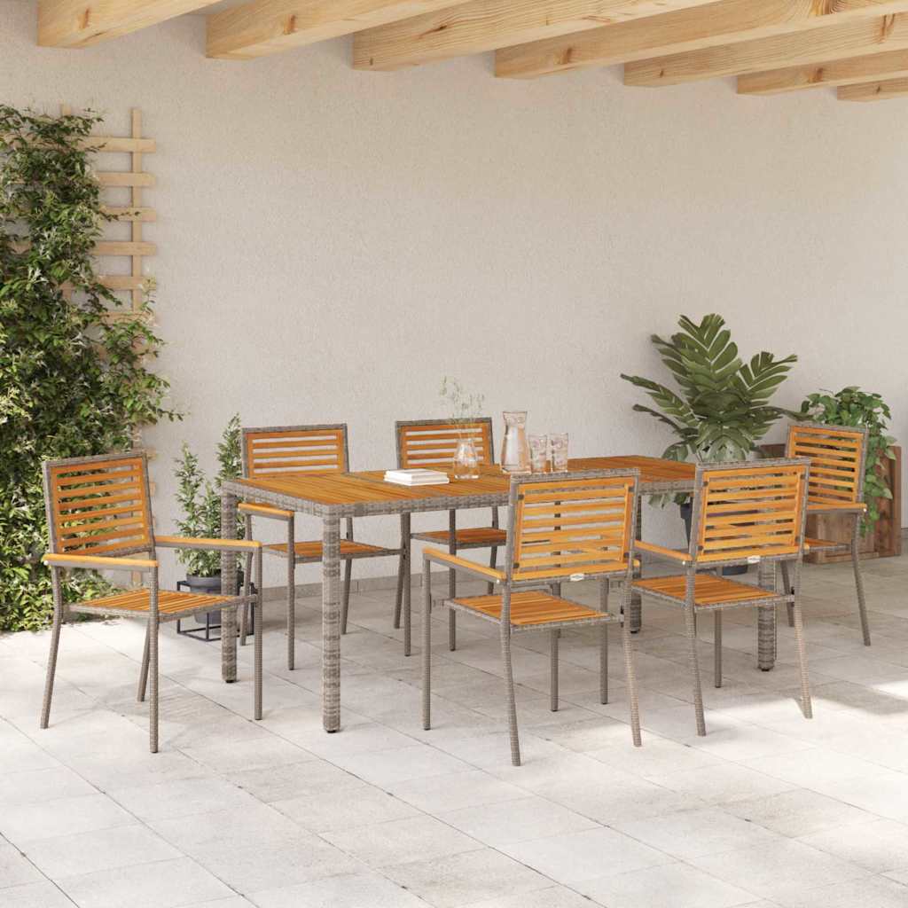 Garden Dining Set 7 pcs Grey and Brown Poly Rattan