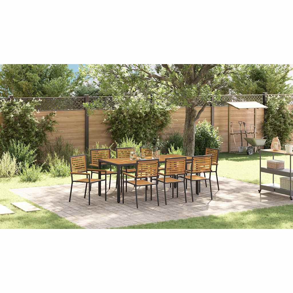 Garden Dining Set 9 pcs Black and Brown Poly Rattan