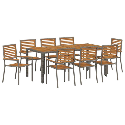 Garden Dining Set 9 pcs Grey and Brown Poly Rattan