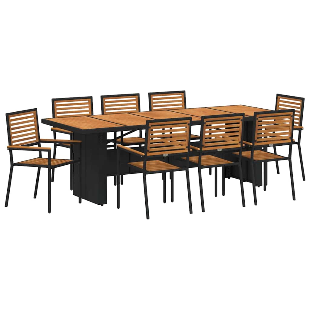 Garden Dining Set 9 pcs Black and Brown Poly Rattan