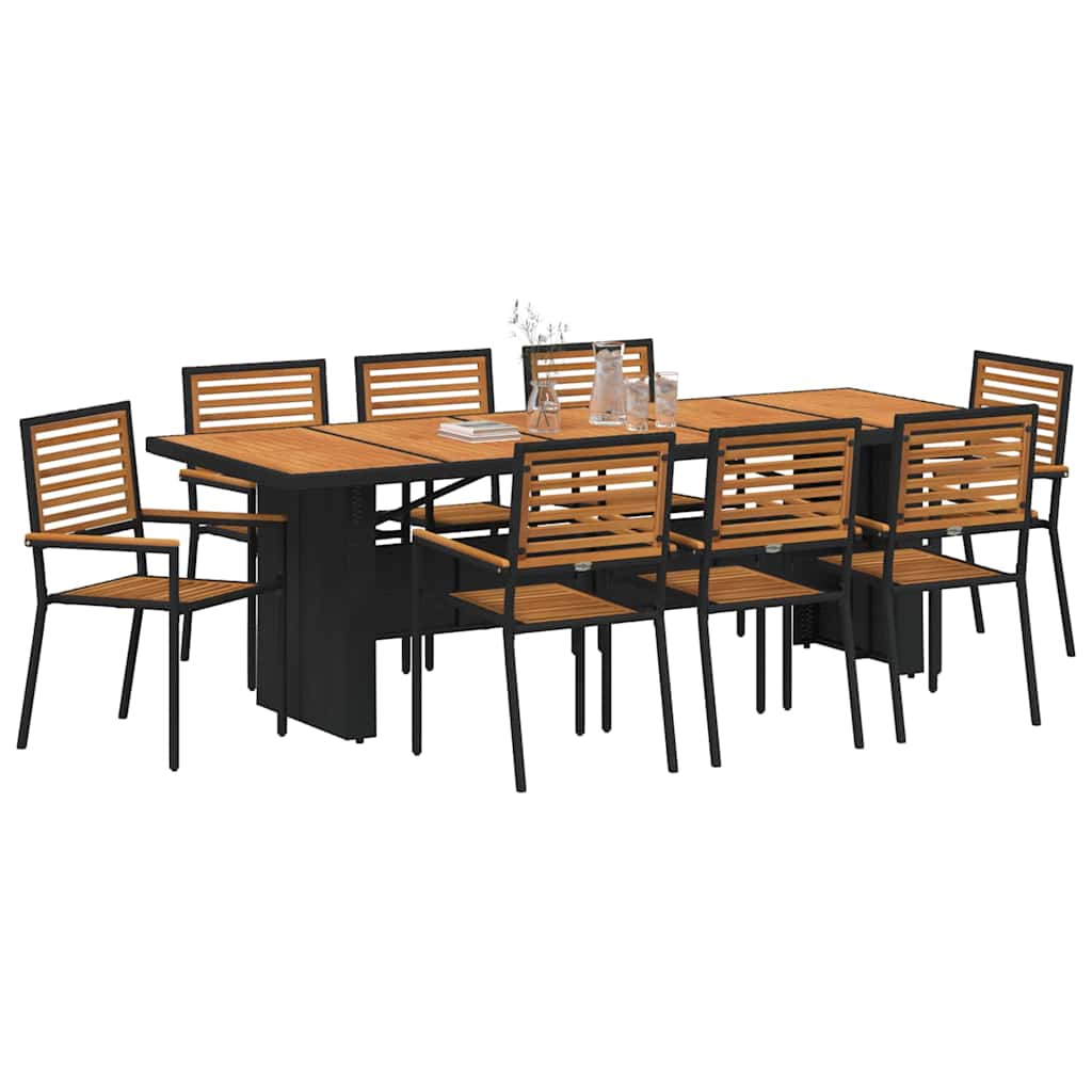 Garden Dining Set 9 pcs Black and Brown Poly Rattan