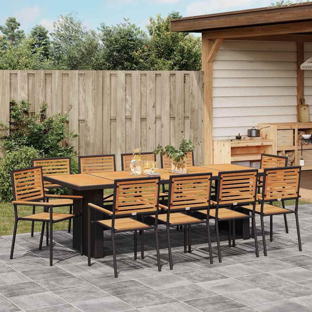 Garden Dining Set 11 pcs Black and Brown Poly Rattan