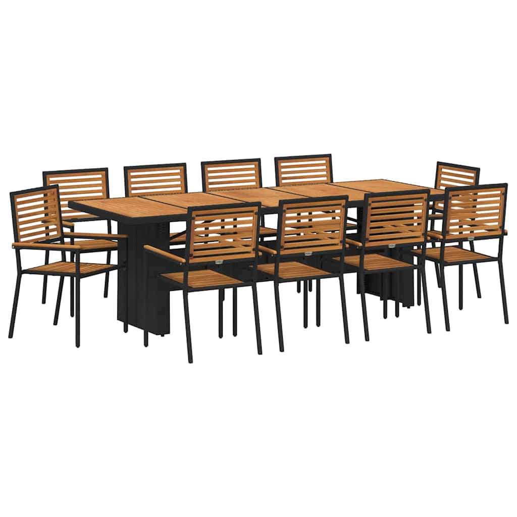 Garden Dining Set 11 pcs Black and Brown Poly Rattan