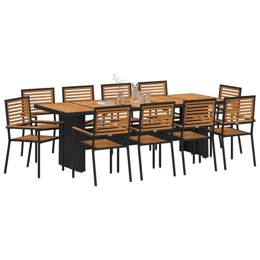 Garden Dining Set 11 pcs Black and Brown Poly Rattan