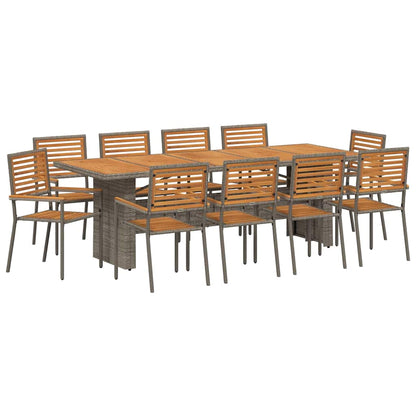 Garden Dining Set 11 pcs Grey and Brown Poly Rattan