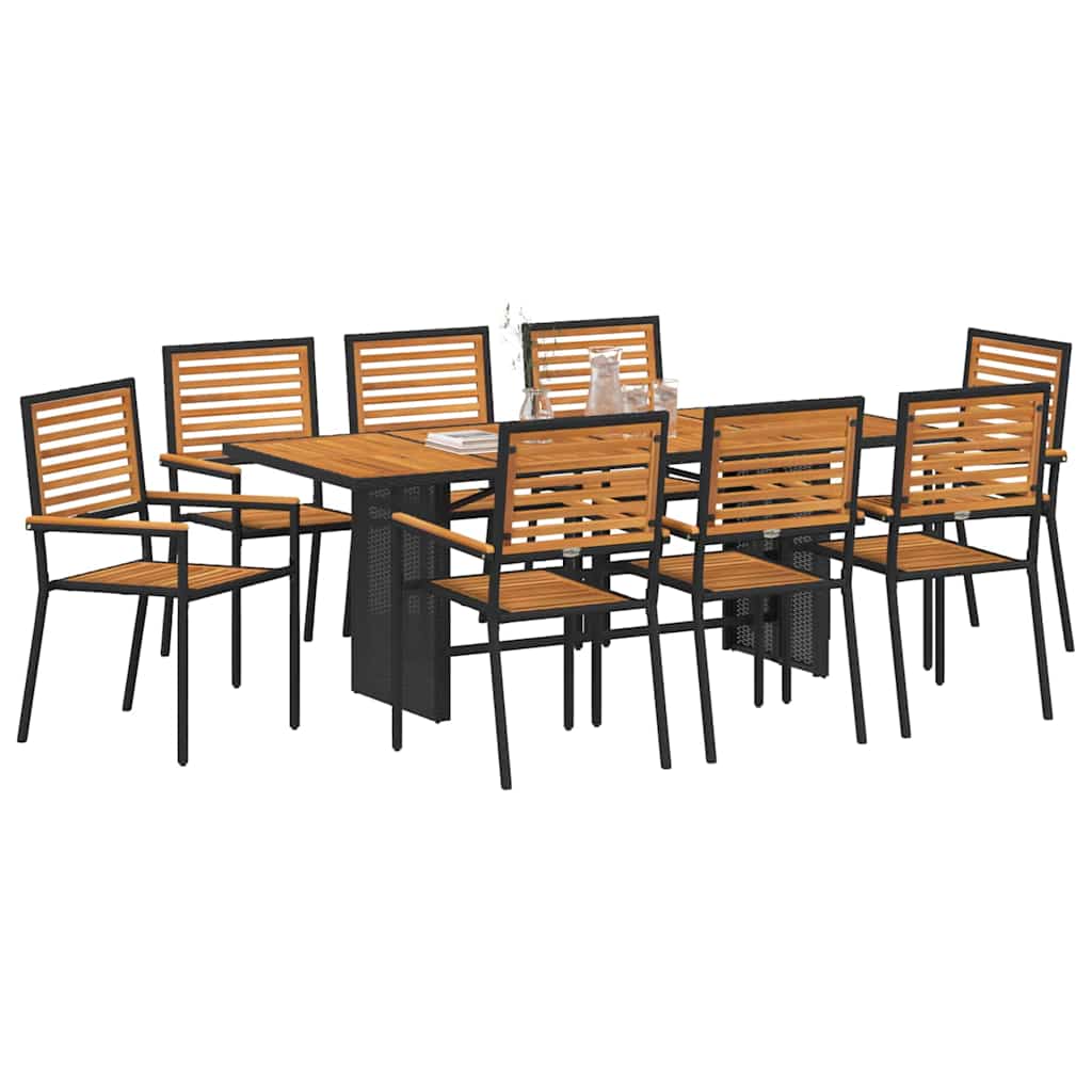 Garden Dining Set 9 pcs Black and Brown Poly Rattan