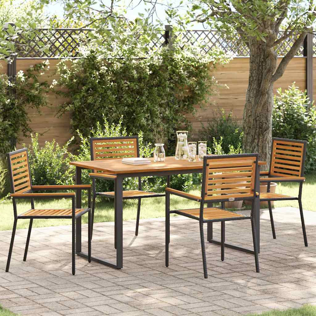 Garden Dining Set 5 pcs Black Solid Acacia Wood