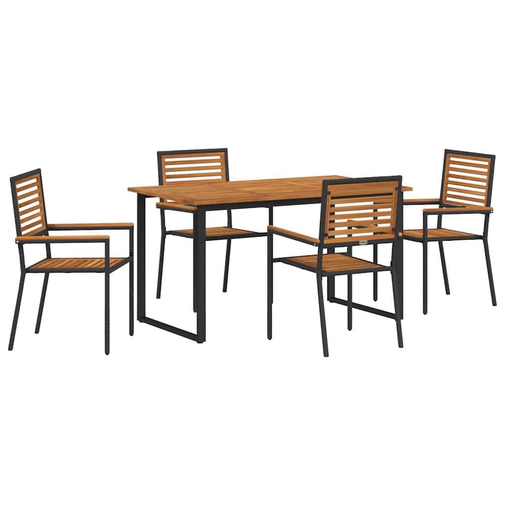 Garden Dining Set 5 pcs Black Solid Acacia Wood
