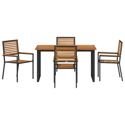 Garden Dining Set 5 pcs Black Solid Acacia Wood