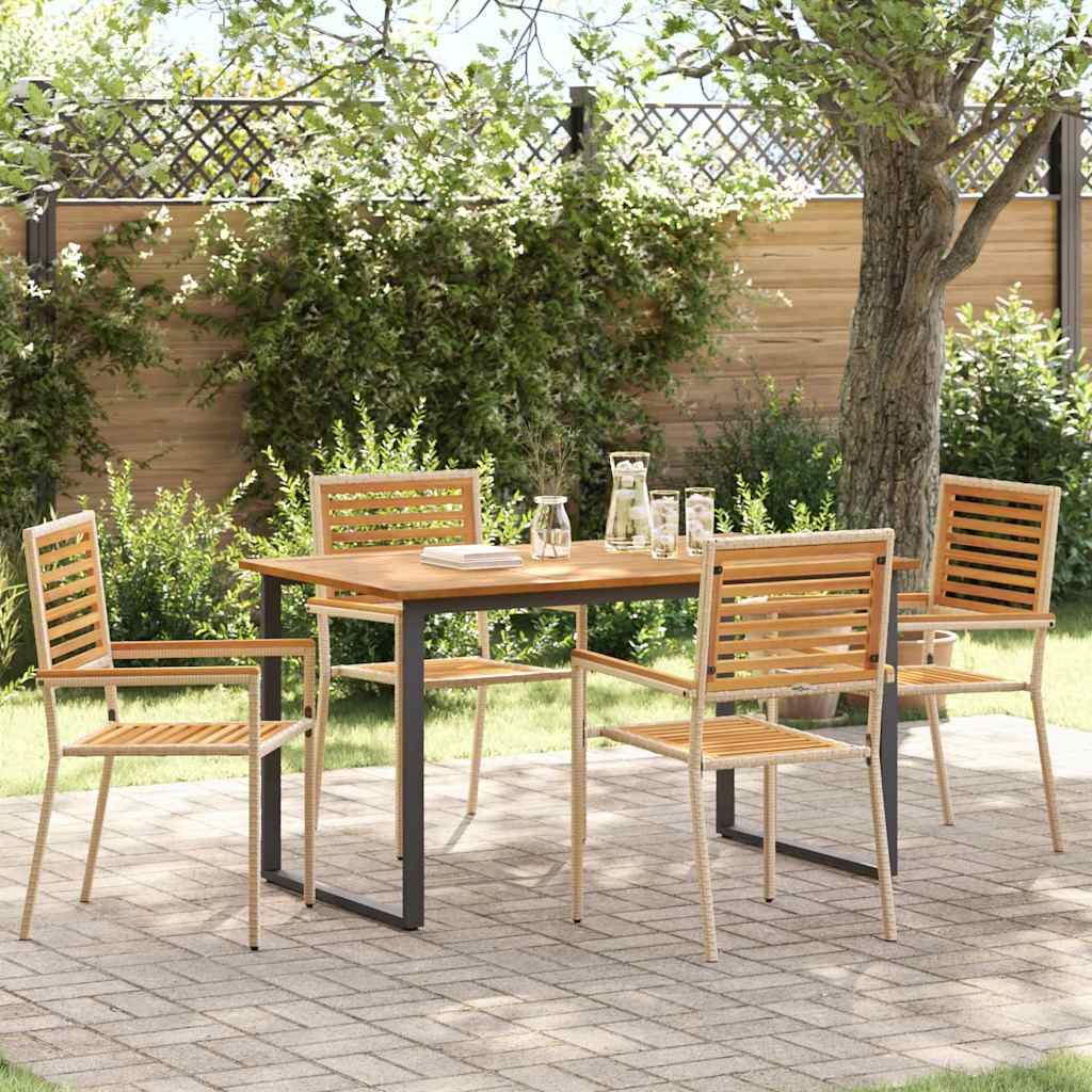 Garden Dining Set 5 pcs Beige Solid Acacia Wood