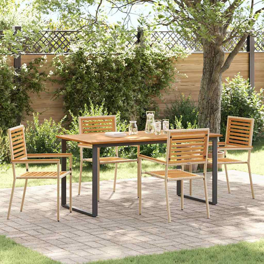 Garden Dining Set 5 pcs Beige Solid Acacia Wood