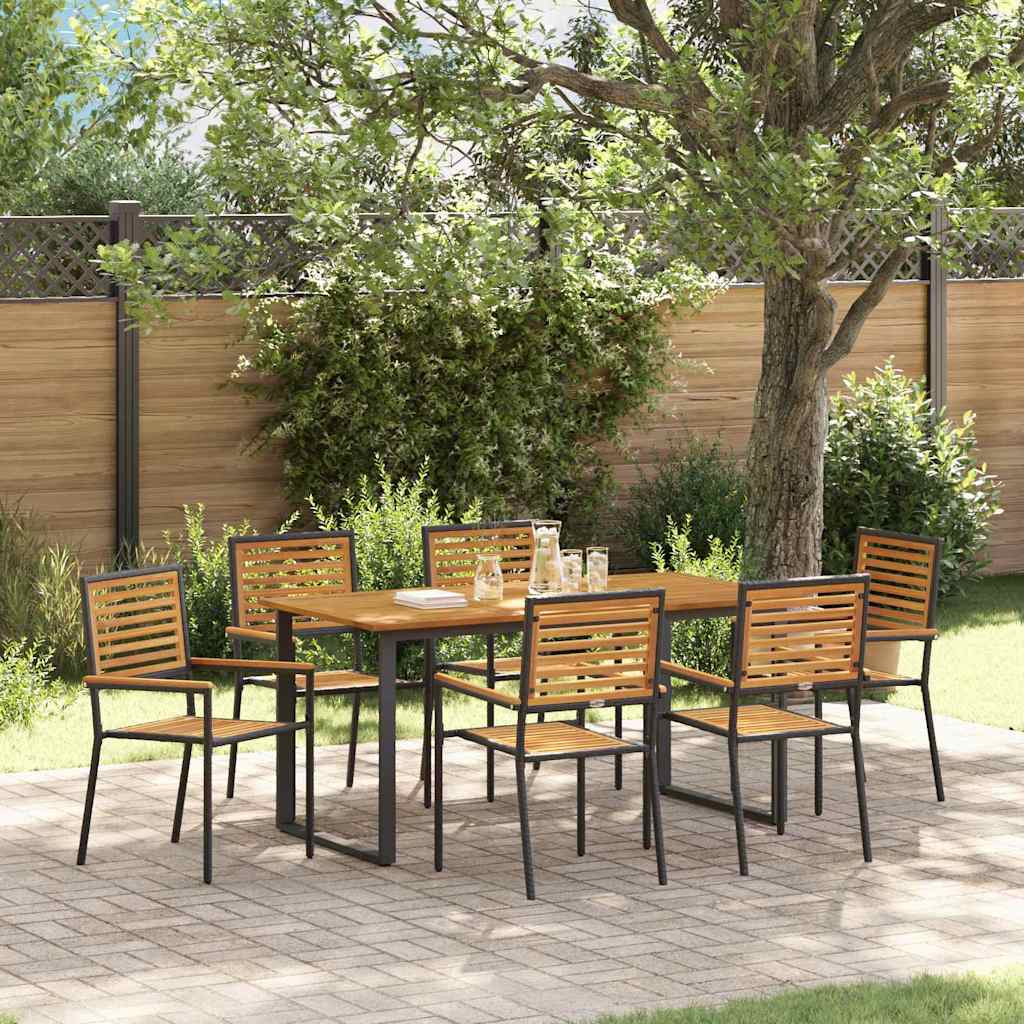 Garden Dining Set 7 pcs Black Solid Acacia Wood