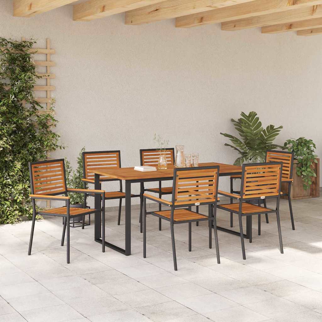 Garden Dining Set 7 pcs Black Solid Acacia Wood