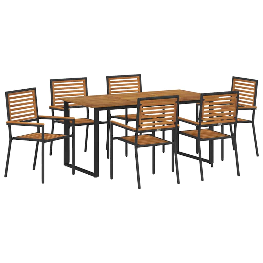 Garden Dining Set 7 pcs Black Solid Acacia Wood