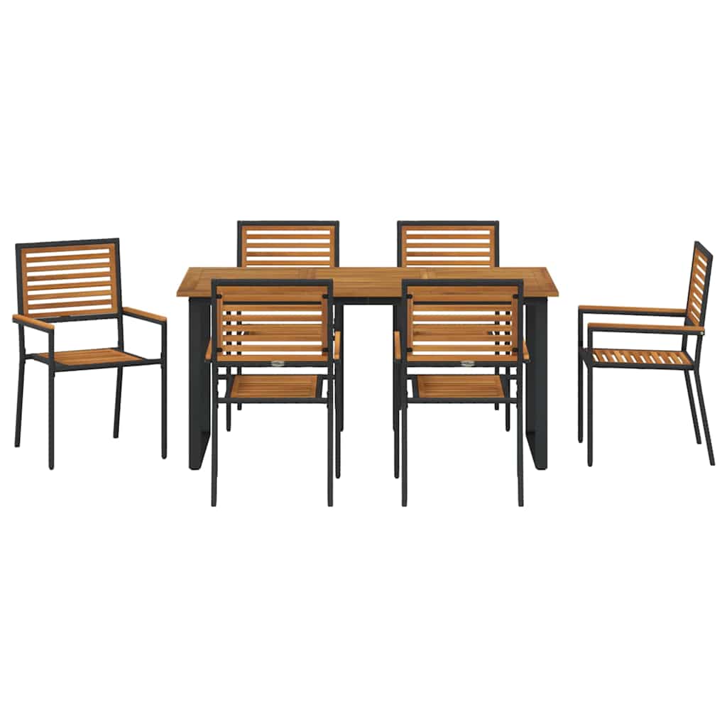 Garden Dining Set 7 pcs Black Solid Acacia Wood
