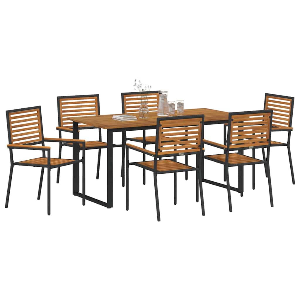 Garden Dining Set 7 pcs Black Solid Acacia Wood
