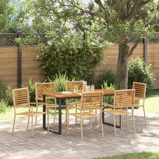 Garden Dining Set 7 pcs Beige Solid Acacia Wood
