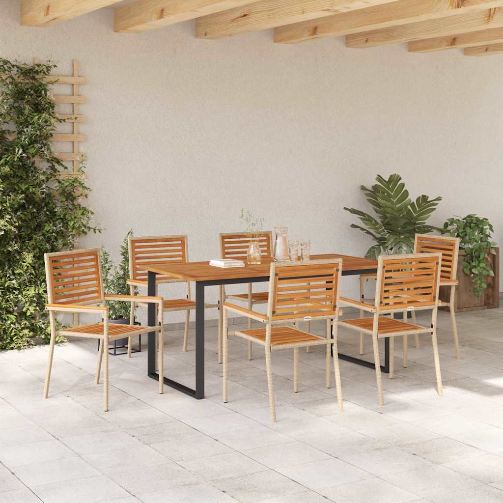 Garden Dining Set 7 pcs Beige Solid Acacia Wood
