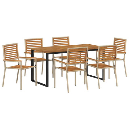 Garden Dining Set 7 pcs Beige Solid Acacia Wood