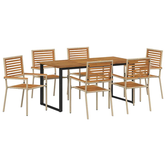 Garden Dining Set 7 pcs Beige Solid Acacia Wood