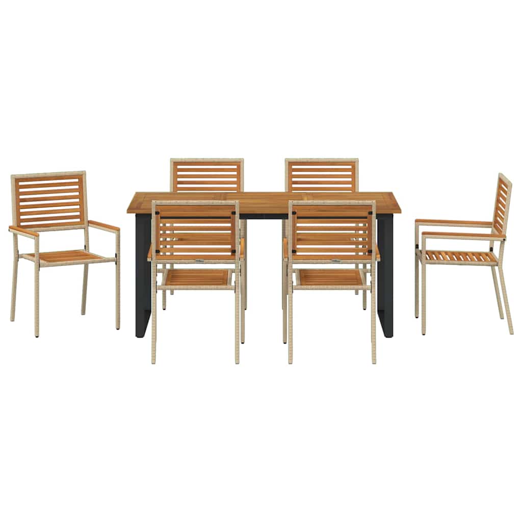 Garden Dining Set 7 pcs Beige Solid Acacia Wood