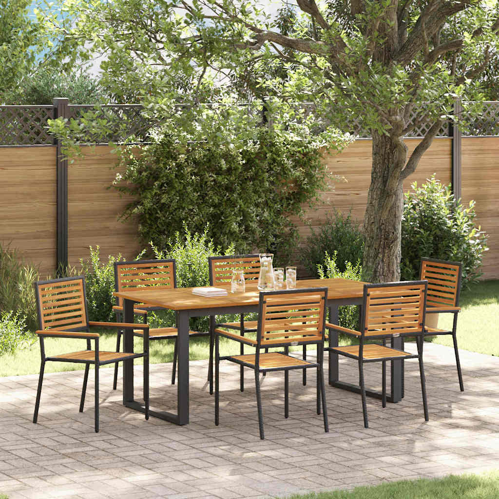 Garden Dining Set 7 pcs Black Solid Acacia Wood