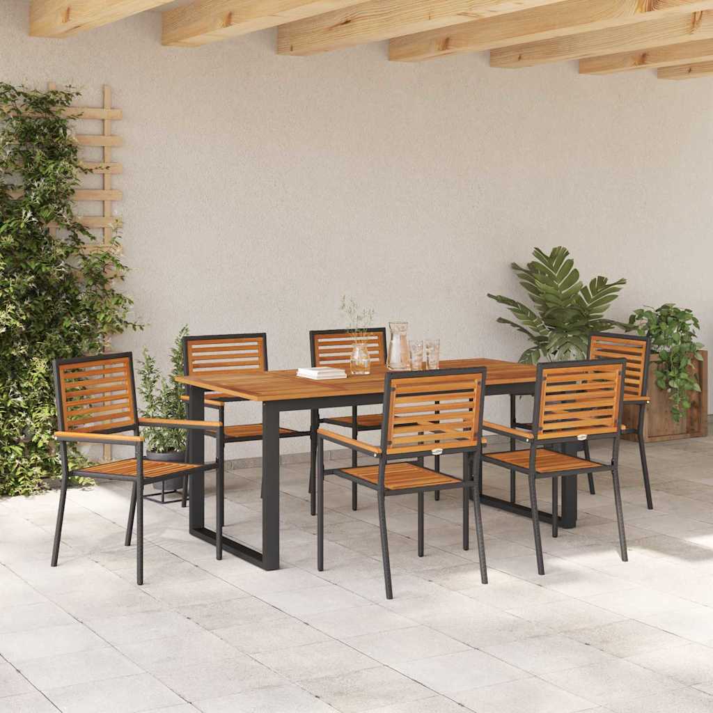 Garden Dining Set 7 pcs Black Solid Acacia Wood