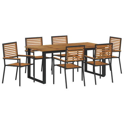 Garden Dining Set 7 pcs Black Solid Acacia Wood